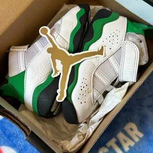 Jordan White Sneakers with Green and Black Accents Size 7C